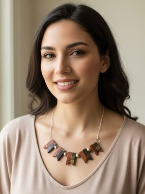 Multi-Tone Stone Bar Necklace with Gold Accents - Women